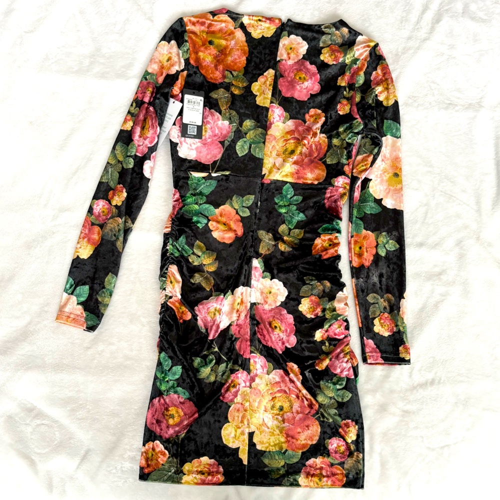 GUESS Eco Tess Peony Charm Print Long Sleeve Velvet Mini Dress--NWT--S - Picture 15 of 16